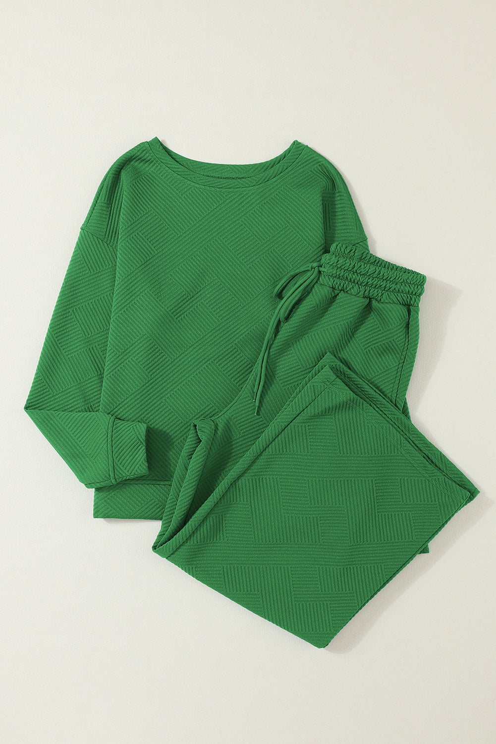 Dark Green Ultra Loose Textured 2pcs Slouchy Outfit