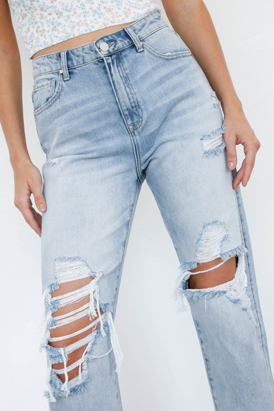 High Waist Ripped Loose Fit Jeans