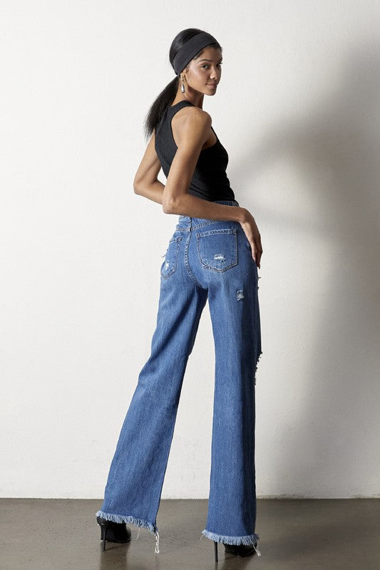 Distressed Frayed Hem Dad Jeans