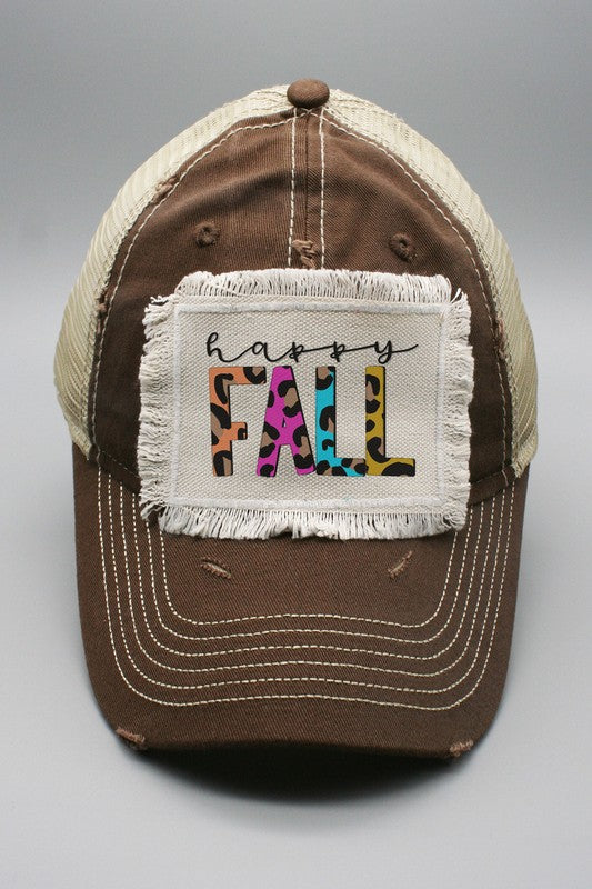 Happy Fall Colorful Leopard Letters Hat