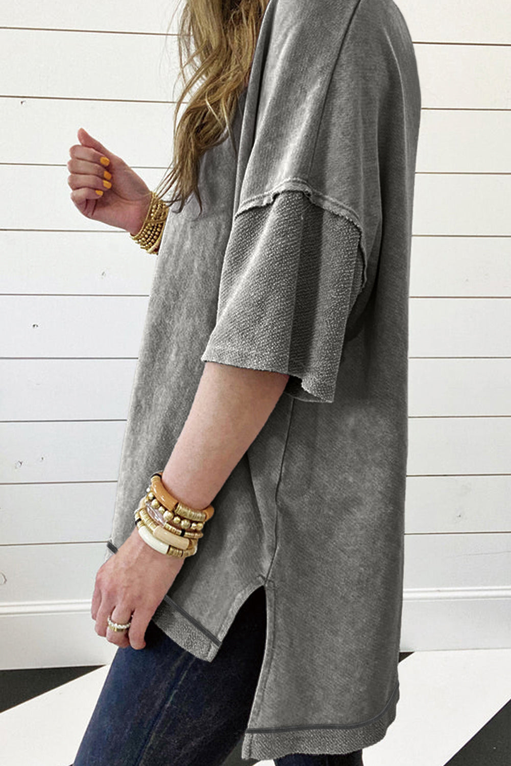 Philippine Gray Mineral Wash Exposed Seam Drop Shoulder Oversized Tee