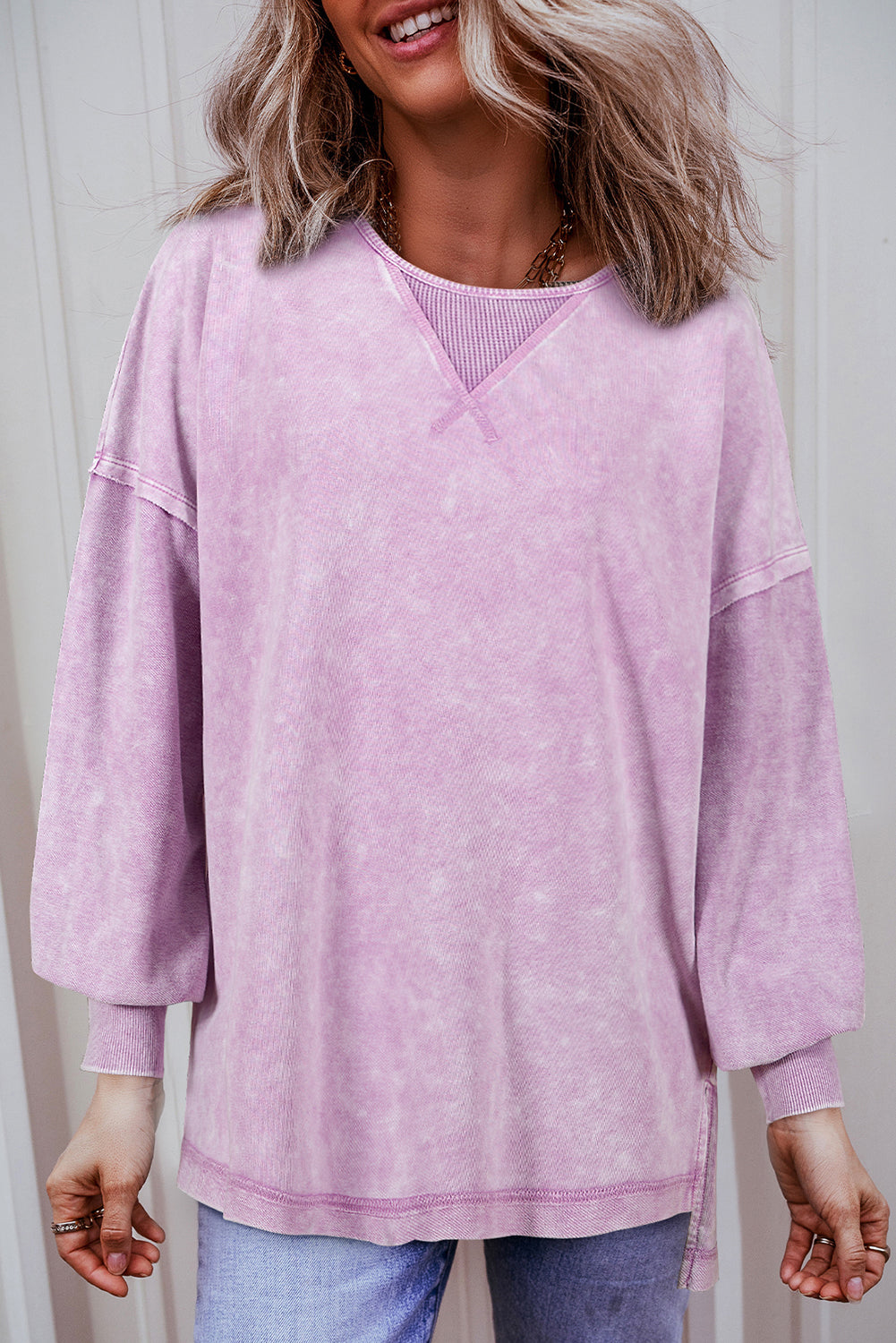 Orchid Petal Mineral Wash Drop Shoulder Pullover Sweatshirt