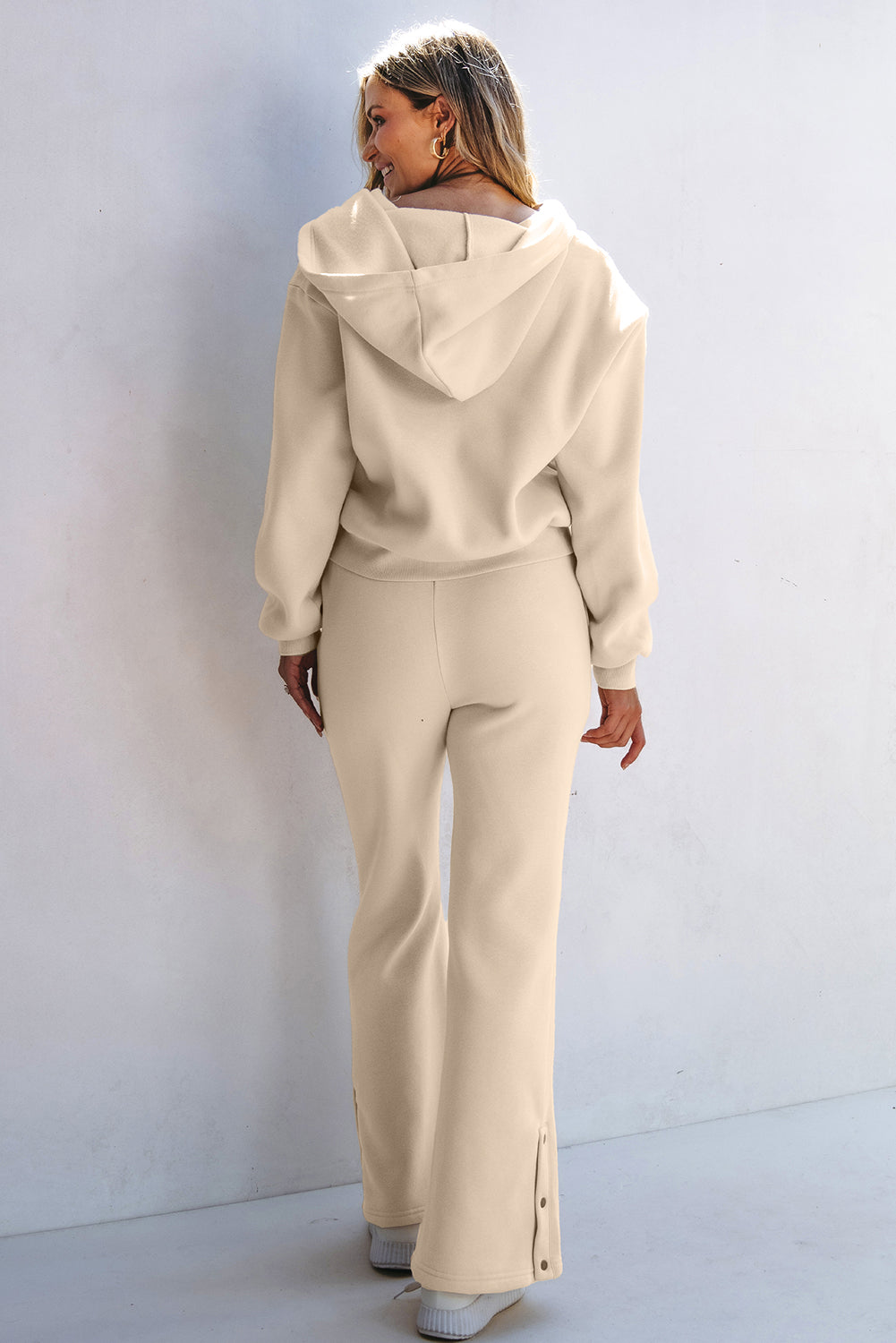 Parchment Solid Color Hoodie and High Waist Pants Two Piece Activewear