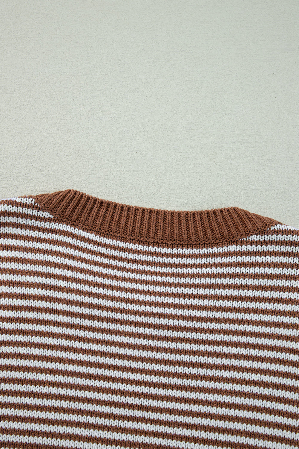 Brown Stripe Geometric Textured Drop Shoulder Sweater