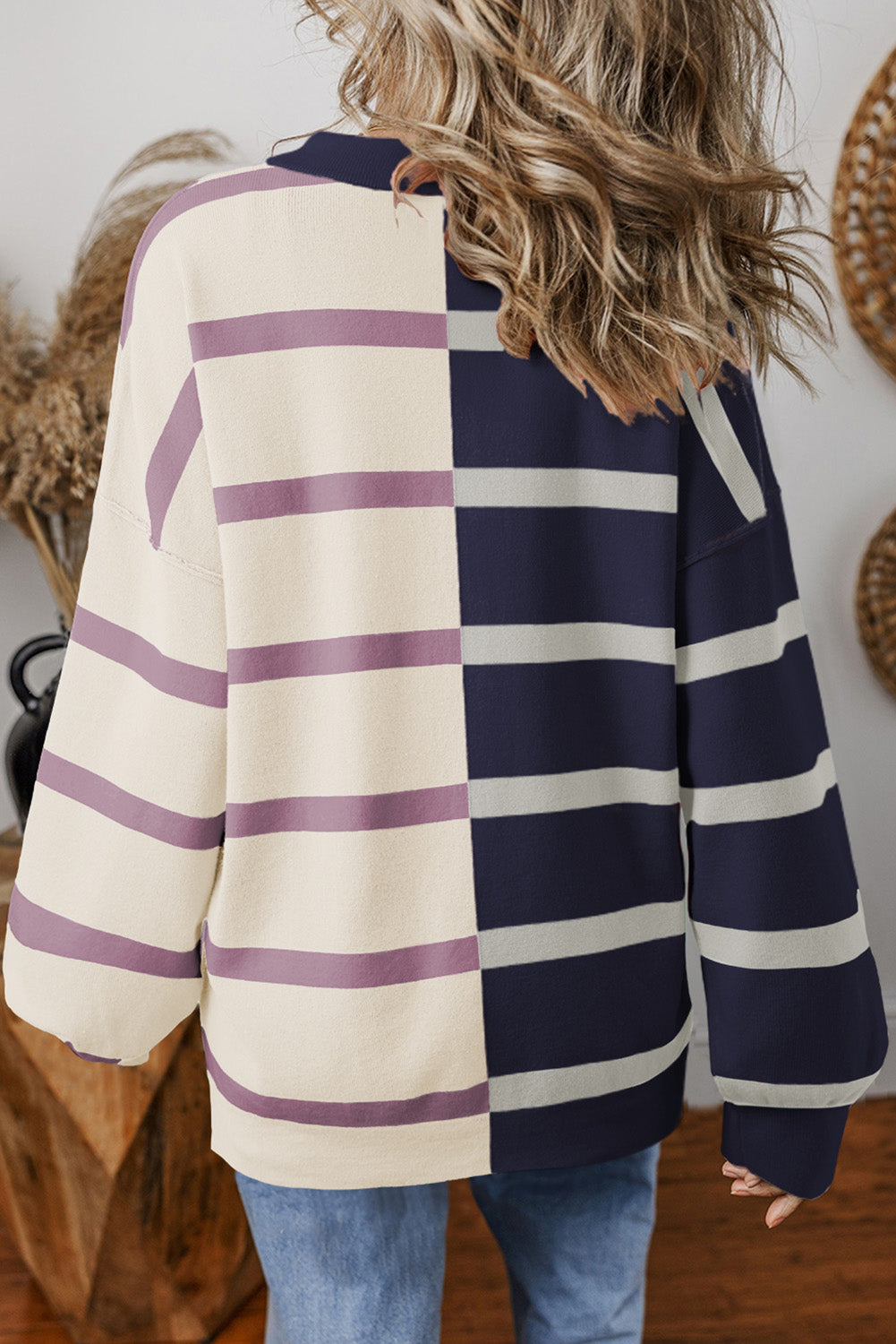 Blue Stripe Colorblock Oversized Sweater