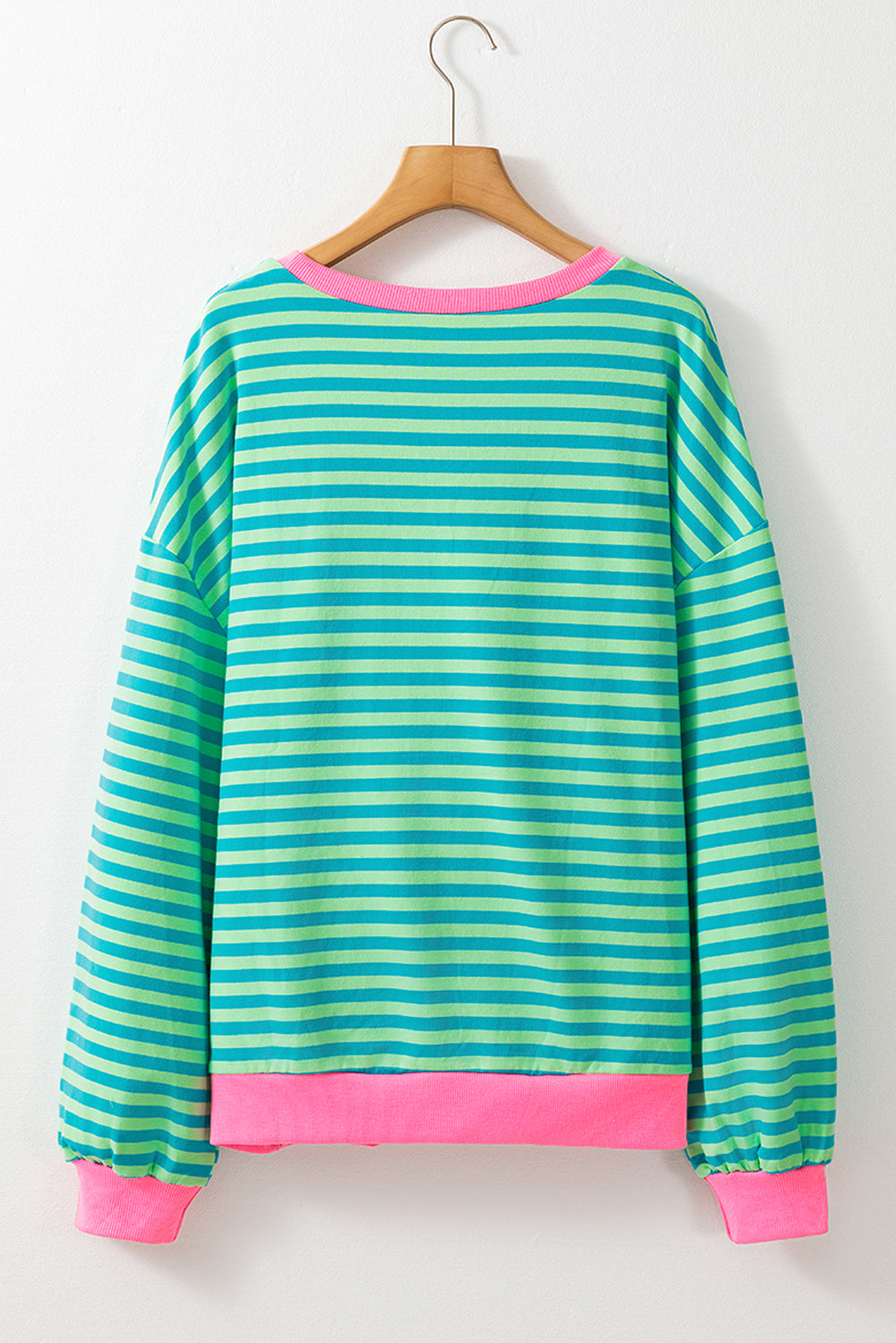 Sky Blue Stripe Oversized Contrast Trim Pullover Sweatshirt