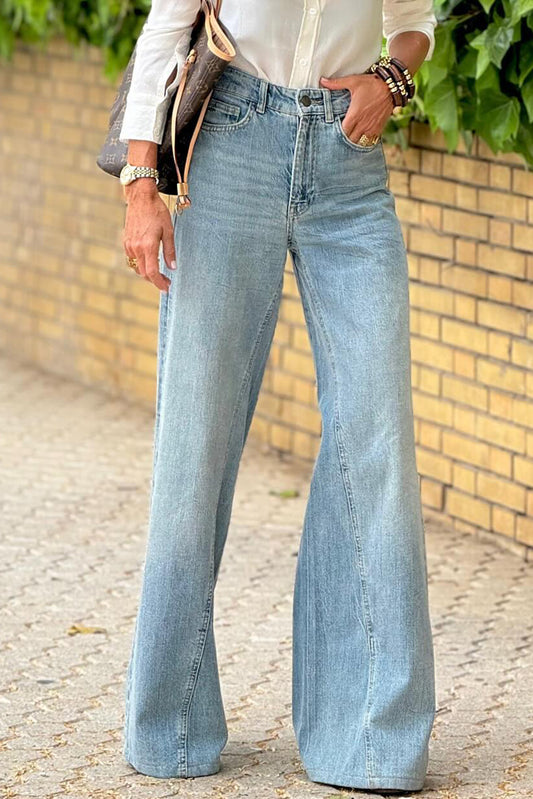 Dusk Blue Acid Wash Extra Wide Leg High Waist Long Jeans