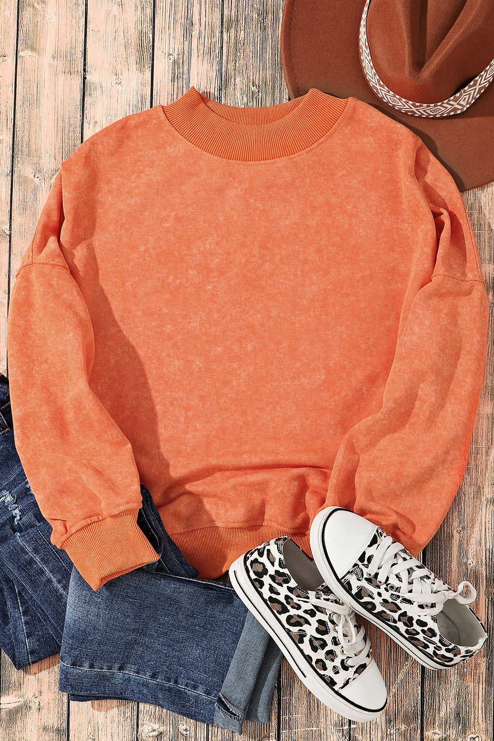 Orange Drop Shoulder Crew Neck Pullover Sweatshirt