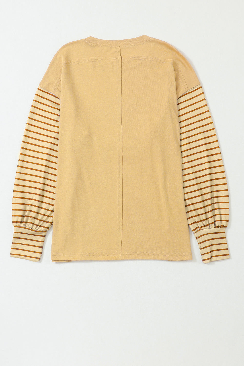 Light French Beige Colorblock Striped Bishop Sleeve Top