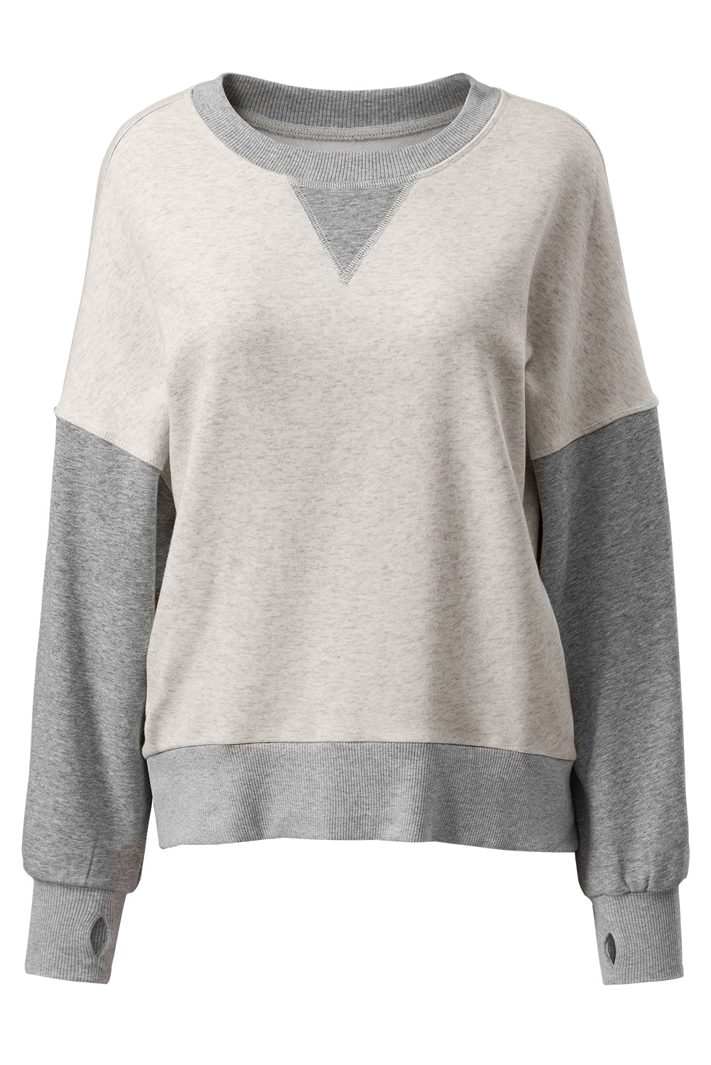 Light Grey Color Block Thumbhole Sleeve Drop Shoulder Sweatshirt