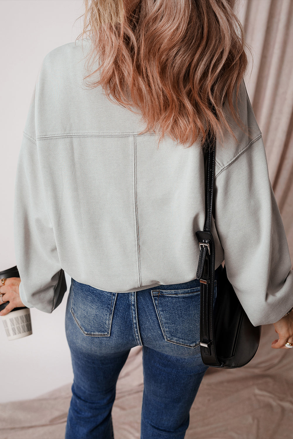 Gray Exposed Seam Batwing Sleeve Drop Shoulder Sweatshirt