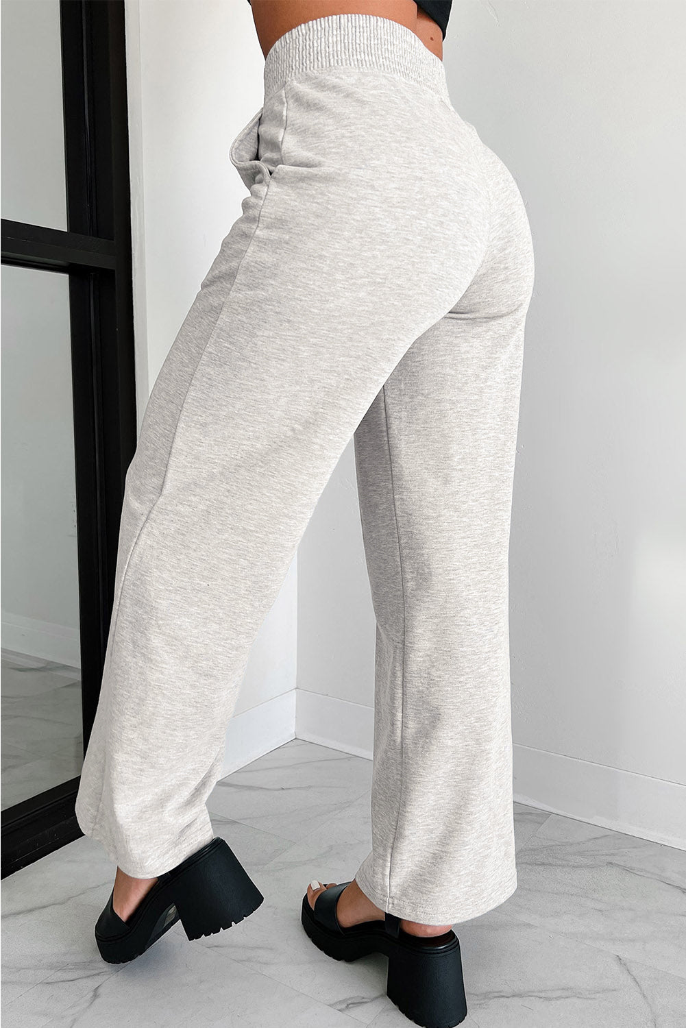 Light Grey Cross-Waist Wide Leg Lounge Pants