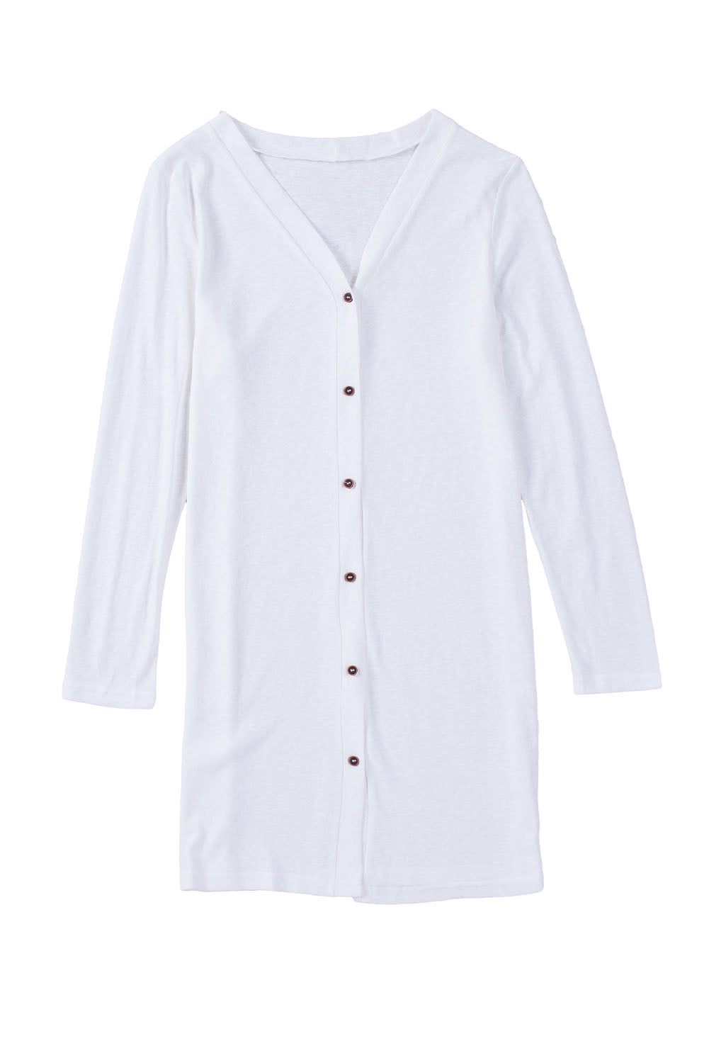 White Solid Color Open-Front Buttons Cardigan