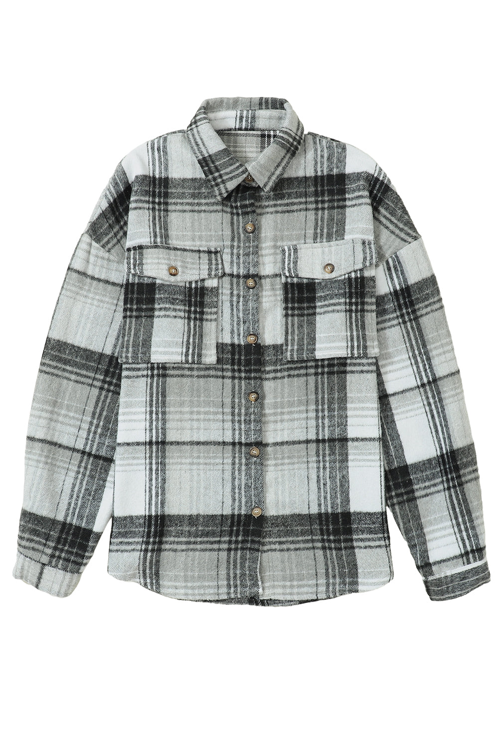 Medium Grey Plaid Flap Pockets Shacket