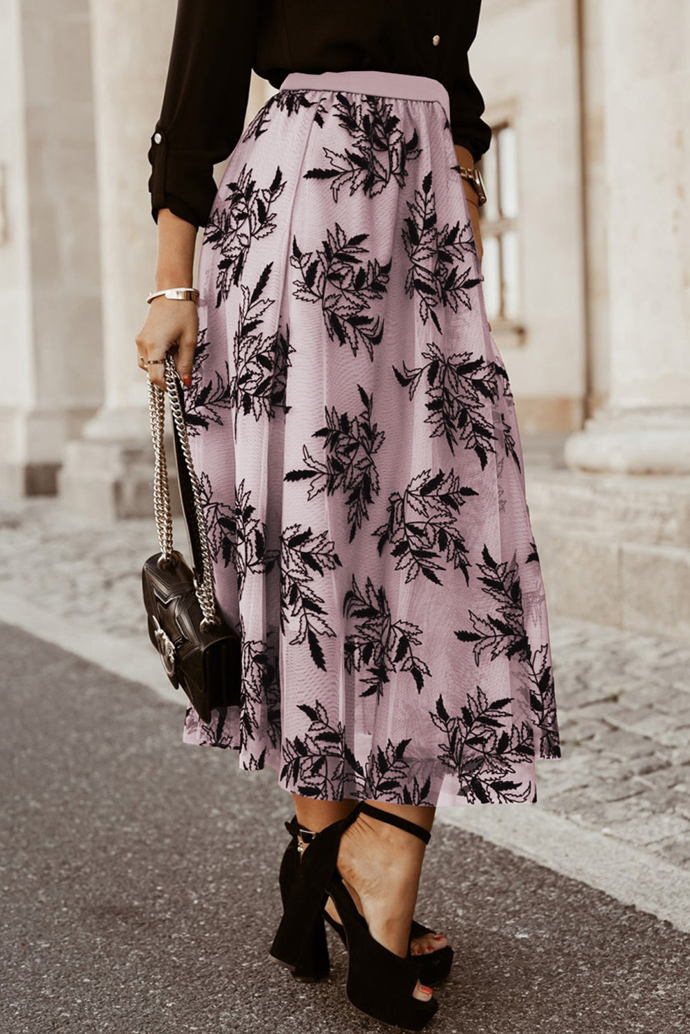 Embroidered High Waist Maxi Skirt