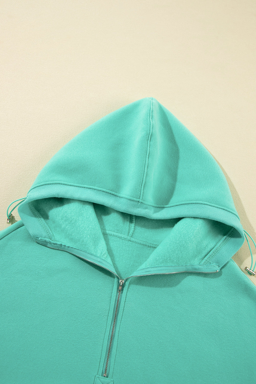 Mint Green Half Zip Kangaroo Pocket Drop Shoulder Hoodie