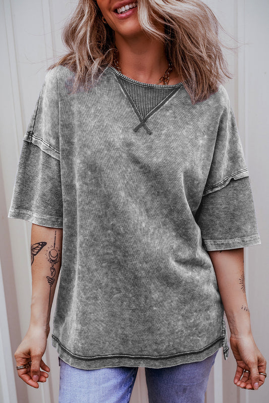 Philippine Gray Mineral Wash Exposed Seam Drop Shoulder Oversized Tee