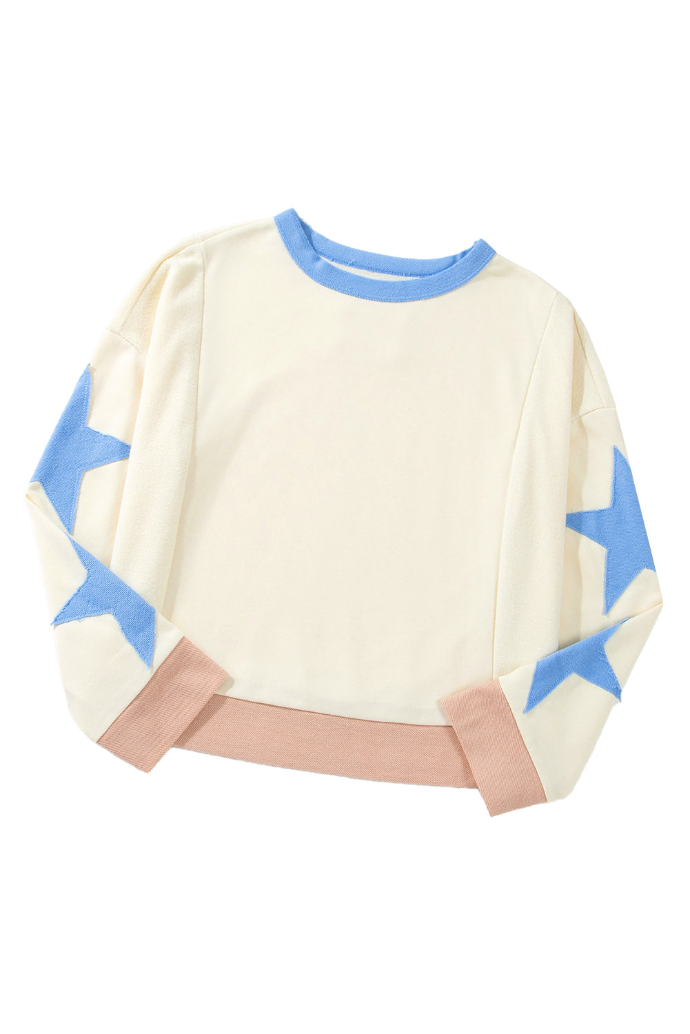 Beige Star Patchwork Exposed Seam Oversized Sweatshirt